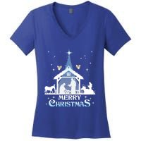 Merry Christmas Nativity Scene North Star Jesus Cute Gift Women's V-Neck T-Shirt