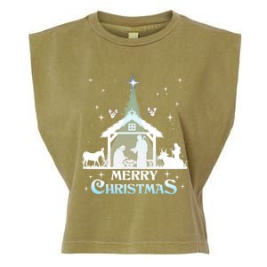 Merry Christmas Nativity Scene North Star Jesus Cute Gift Garment-Dyed Women's Muscle Tee