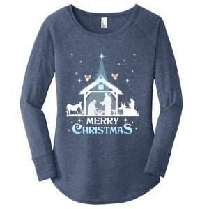 Merry Christmas Nativity Scene North Star Jesus Cute Gift Women's Perfect Tri Tunic Long Sleeve Shirt