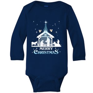 Merry Christmas Nativity Scene North Star Jesus Cute Gift Baby Long Sleeve Bodysuit