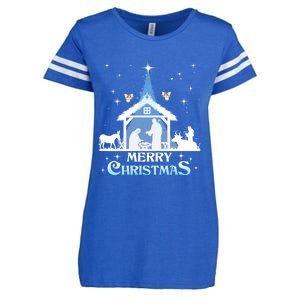 Merry Christmas Nativity Scene North Star Jesus Cute Gift Enza Ladies Jersey Football T-Shirt