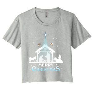 Merry Christmas Nativity Scene North Star Jesus Cute Gift Women's Crop Top Tee