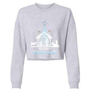 Merry Christmas Nativity Scene North Star Jesus Cute Gift Cropped Pullover Crew