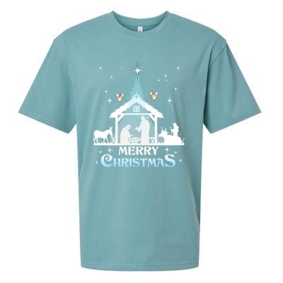 Merry Christmas Nativity Scene North Star Jesus Cute Gift Sueded Cloud Jersey T-Shirt