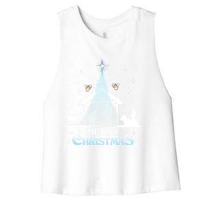 Merry Christmas Nativity Scene North Star Jesus Cute Gift Women's Racerback Cropped Tank