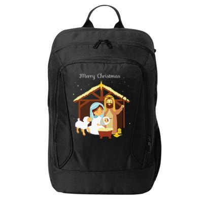 Merry Christmas Nativity Scene Christian Faith Holiday City Backpack