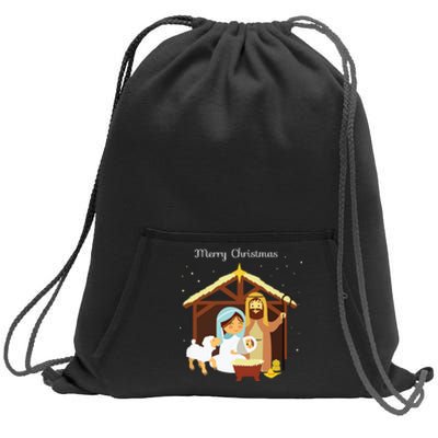 Merry Christmas Nativity Scene Christian Faith Holiday Sweatshirt Cinch Pack Bag