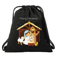 Merry Christmas Nativity Scene Christian Faith Holiday Drawstring Bag