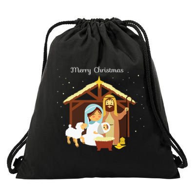 Merry Christmas Nativity Scene Christian Faith Holiday Drawstring Bag