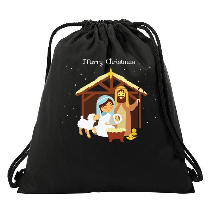 Merry Christmas Nativity Scene Christian Faith Holiday Drawstring Bag