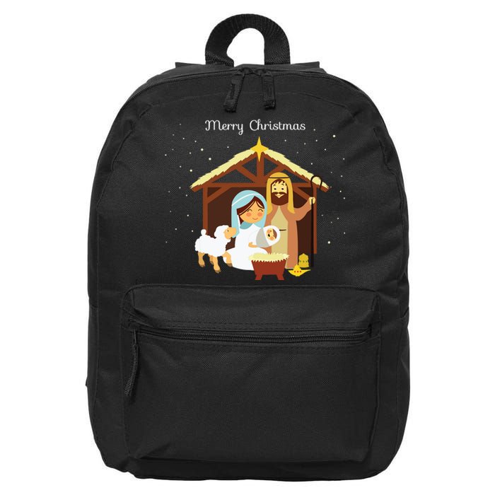 Merry Christmas Nativity Scene Christian Faith Holiday 16 in Basic Backpack