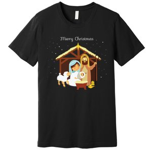 Merry Christmas Nativity Scene Christian Faith Holiday Premium T-Shirt