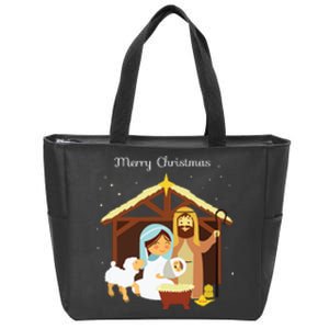 Merry Christmas Nativity Scene Christian Faith Holiday Zip Tote Bag