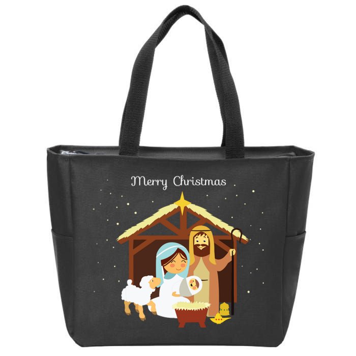 Merry Christmas Nativity Scene Christian Faith Holiday Zip Tote Bag