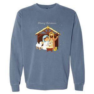 Merry Christmas Nativity Scene Christian Faith Holiday Garment-Dyed Sweatshirt