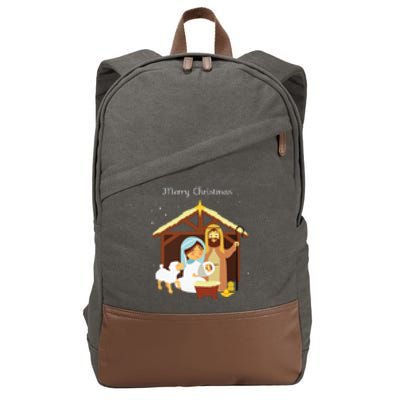 Merry Christmas Nativity Scene Christian Faith Holiday Cotton Canvas Backpack