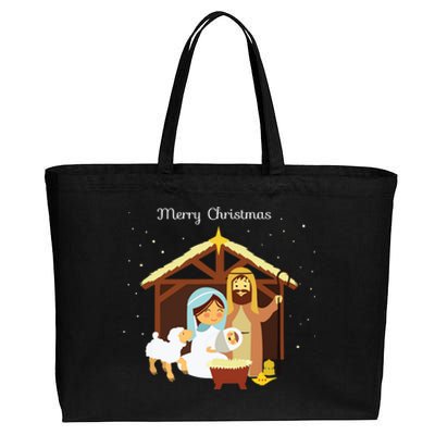 Merry Christmas Nativity Scene Christian Faith Holiday Cotton Canvas Jumbo Tote