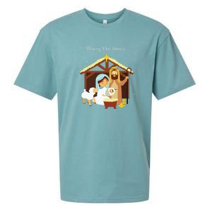 Merry Christmas Nativity Scene Christian Faith Holiday Sueded Cloud Jersey T-Shirt