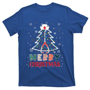 Merry Christmas Nurse Stethoscope Xmas Tree Health Worker Cool Gift T-Shirt