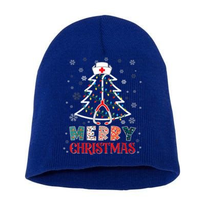 Merry Christmas Nurse Stethoscope Xmas Tree Health Worker Cool Gift Short Acrylic Beanie