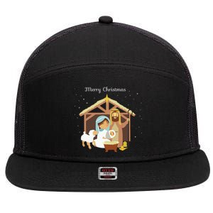 Merry Christmas Nativity Scene Christian Faith Holiday 7 Panel Mesh Trucker Snapback Hat