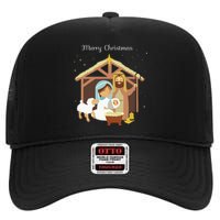 Merry Christmas Nativity Scene Christian Faith Holiday High Crown Mesh Back Trucker Hat