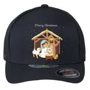 Merry Christmas Nativity Scene Christian Faith Holiday Flexfit Unipanel Trucker Cap