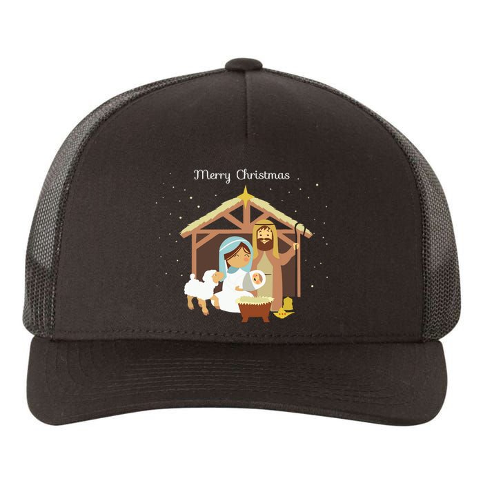 Merry Christmas Nativity Scene Christian Faith Holiday Yupoong Adult 5-Panel Trucker Hat