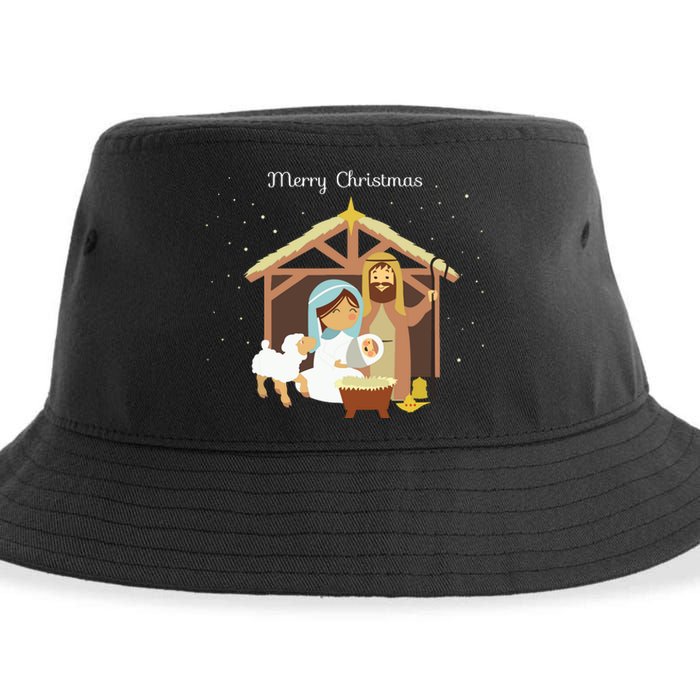 Merry Christmas Nativity Scene Christian Faith Holiday Sustainable Bucket Hat