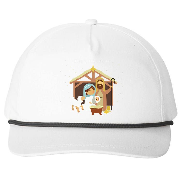 Merry Christmas Nativity Scene Christian Faith Holiday Snapback Five-Panel Rope Hat