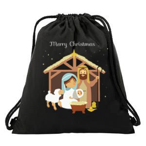 Merry Christmas Nativity Scene Christian Faith Holiday Drawstring Bag