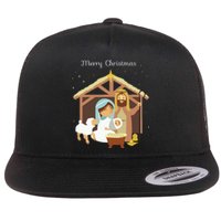 Merry Christmas Nativity Scene Christian Faith Holiday Flat Bill Trucker Hat