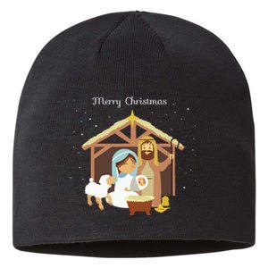 Merry Christmas Nativity Scene Christian Faith Holiday Sustainable Beanie