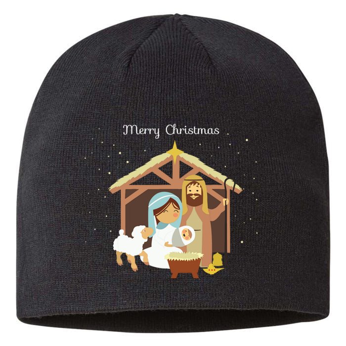 Merry Christmas Nativity Scene Christian Faith Holiday Sustainable Beanie