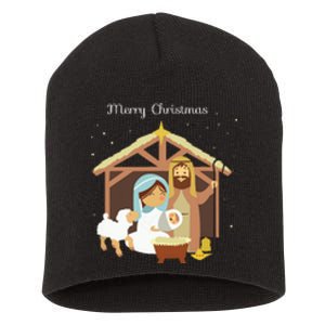 Merry Christmas Nativity Scene Christian Faith Holiday Short Acrylic Beanie