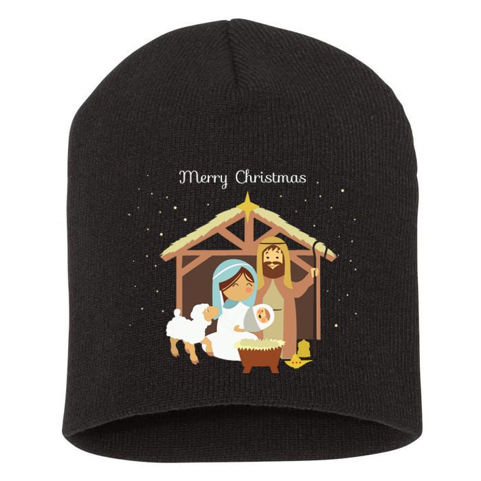 Merry Christmas Nativity Scene Christian Faith Holiday Short Acrylic Beanie