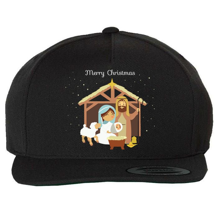 Merry Christmas Nativity Scene Christian Faith Holiday Wool Snapback Cap