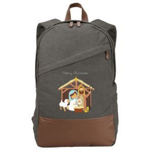 Merry Christmas Nativity Scene Christian Faith Holiday Cotton Canvas Backpack