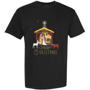 Merry Christmas Nativity Scene North Star Baby Jesus Short Sleeve Garment-Dyed Heavyweight T-Shirt