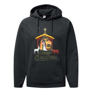 Merry Christmas Nativity Scene North Star Baby Jesus Short Sleeve Performance Fleece Hoodie