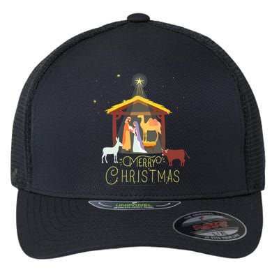 Merry Christmas Nativity Scene North Star Baby Jesus Short Sleeve Flexfit Unipanel Trucker Cap