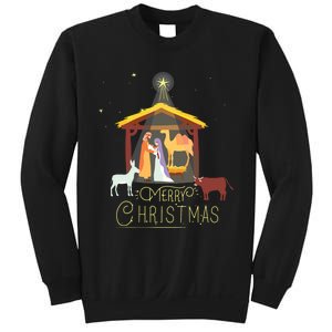 Merry Christmas Nativity Scene North Star Baby Jesus Short Sleeve Sweatshirt