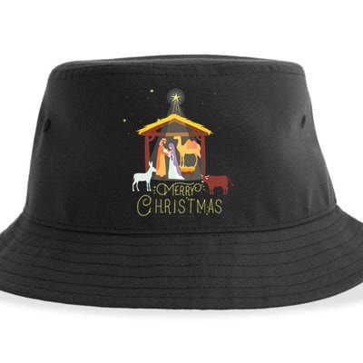 Merry Christmas Nativity Scene North Star Baby Jesus Short Sleeve Sustainable Bucket Hat