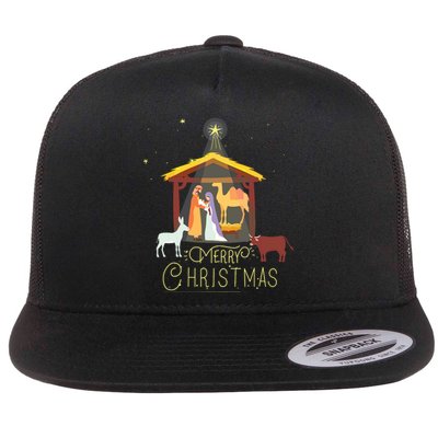 Merry Christmas Nativity Scene North Star Baby Jesus Short Sleeve Flat Bill Trucker Hat