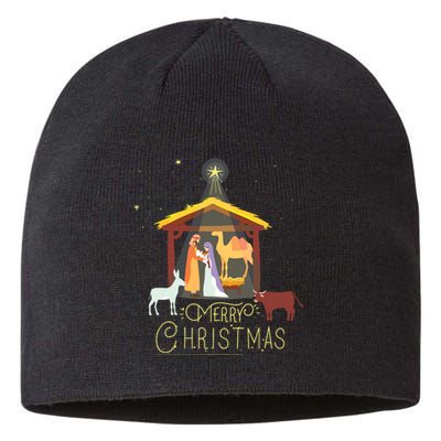 Merry Christmas Nativity Scene North Star Baby Jesus Short Sleeve Sustainable Beanie