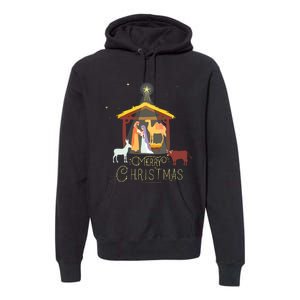 Merry Christmas Nativity Scene North Star Baby Jesus Short Sleeve Premium Hoodie