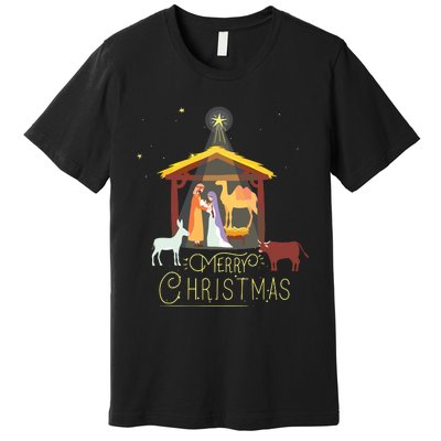 Merry Christmas Nativity Scene North Star Baby Jesus Short Sleeve Premium T-Shirt