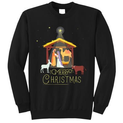 Merry Christmas Nativity Scene North Star Baby Jesus Short Sleeve Tall Sweatshirt