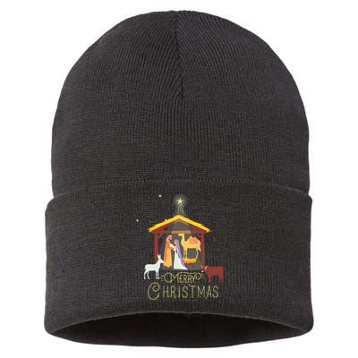 Merry Christmas Nativity Scene North Star Baby Jesus Short Sleeve Sustainable Knit Beanie