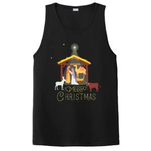 Merry Christmas Nativity Scene North Star Baby Jesus Short Sleeve PosiCharge Competitor Tank